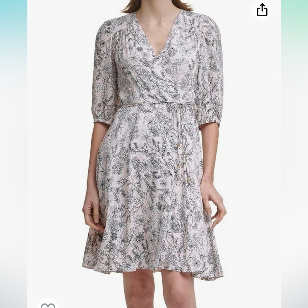 Calvin Klein Floral Wrap Midi Dress - Pink and Gray